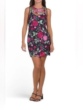 Sam Edelman Joy Navy Floral Sheath Dress with Pink Peony Print Embroidery - Wome